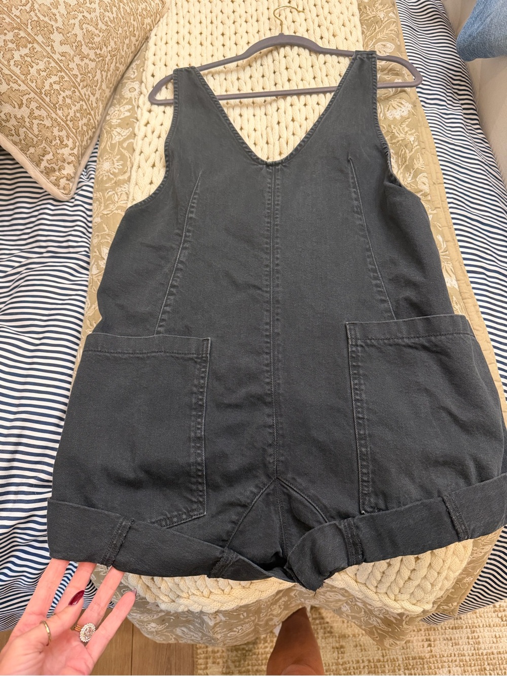 We The Free Black Cotton womens Overall Romper with Front Pockets